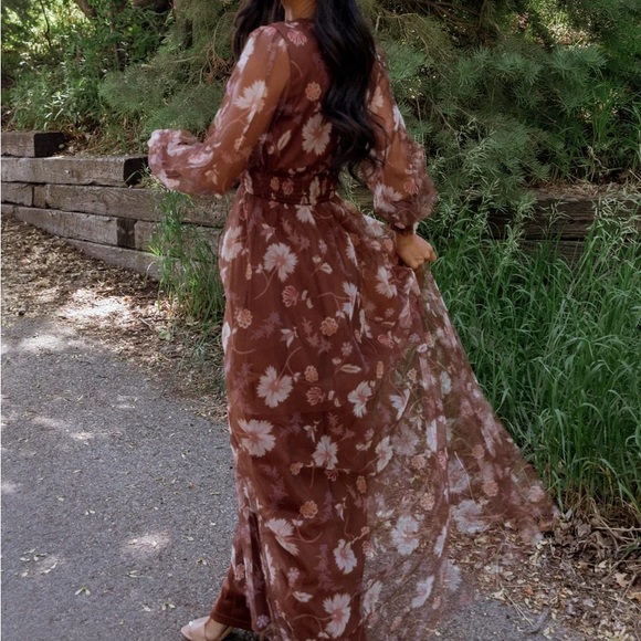 Layla Tulle Maxi Dress | Chestnut Floral - Picture 3 of 3